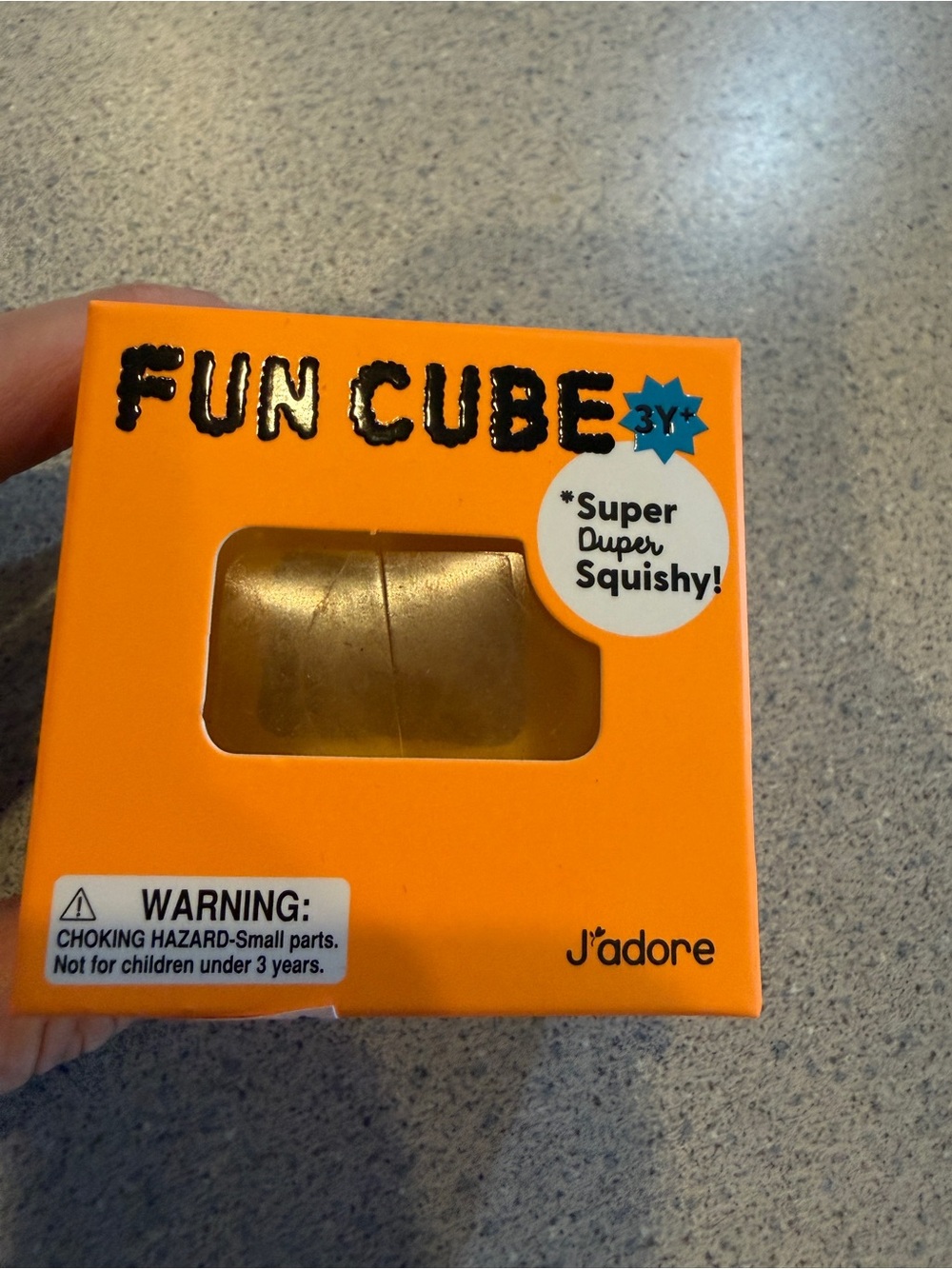 New J'Adore Fun Cube Squishy Square Orange Squeeze Fidget Toy 3+ Tactile Squish
